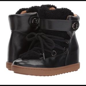Coach Monroe Shearling Lace Up Wedge Bootie
